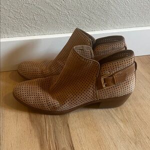 Sam Edelman Perforated Tan Ankle Suede Boots